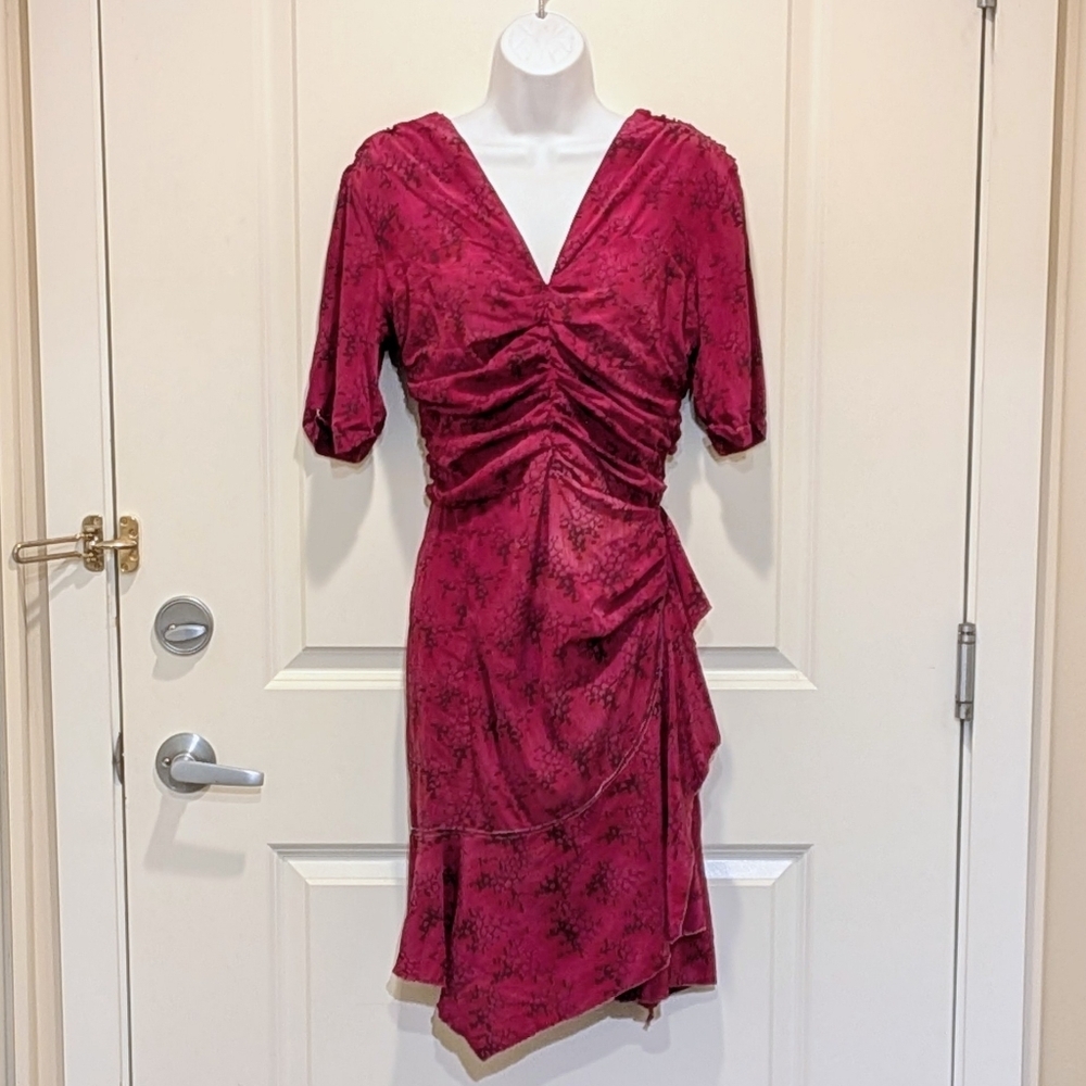 Isabel Marant Magenta Ruched V-Neck Backless Dress